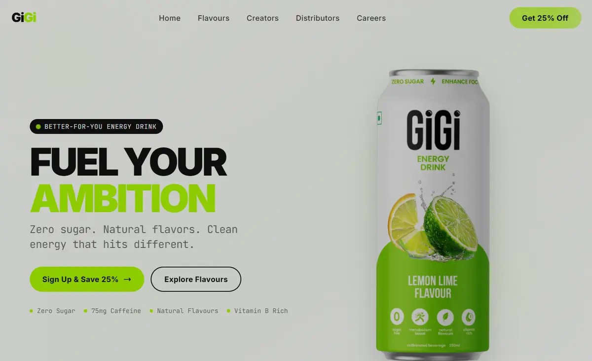 Screenshot of the Gen Z Energy Drink template: loud, playful, high-energy.