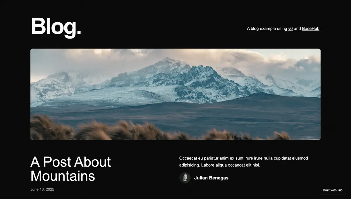 Screenshot of the Blog template: photo-led magazine.